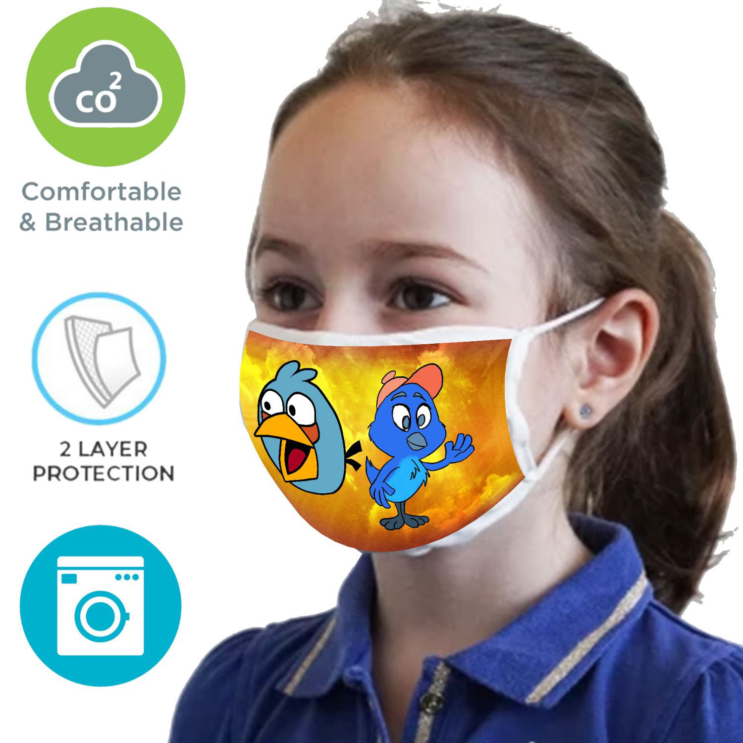 2 Layer Face Mask w/ Full Color Imprint & Elastic Ear-Loop