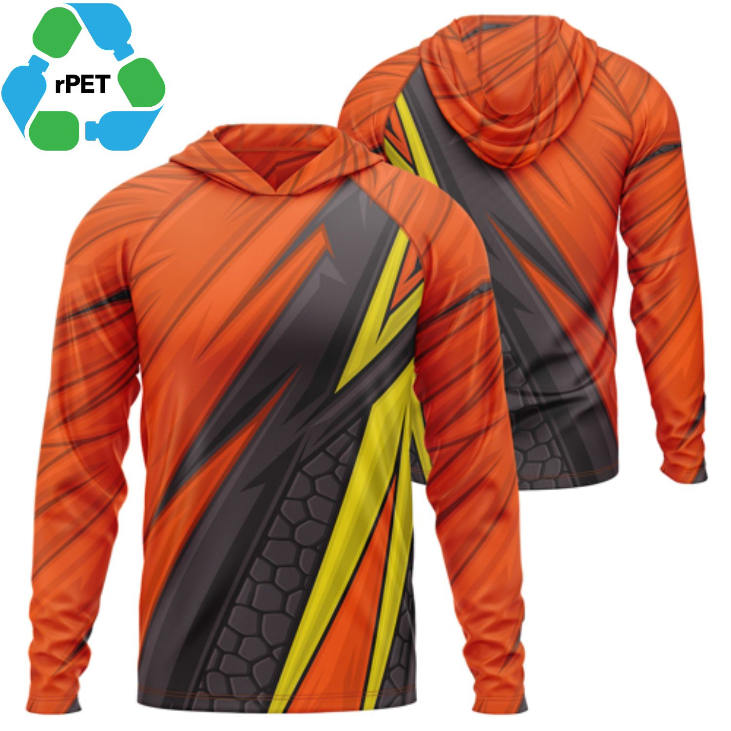 Men's rPET Recycled 100% Polyester Sublimation Performance Hoodie T-Shirt
