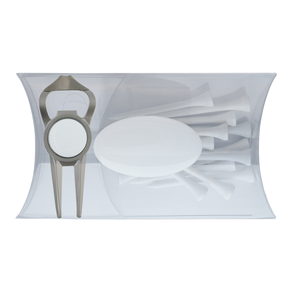 Clear Pillow Pack Golf Gift Set - Divot Tool w/ Bottle Opener & Tees