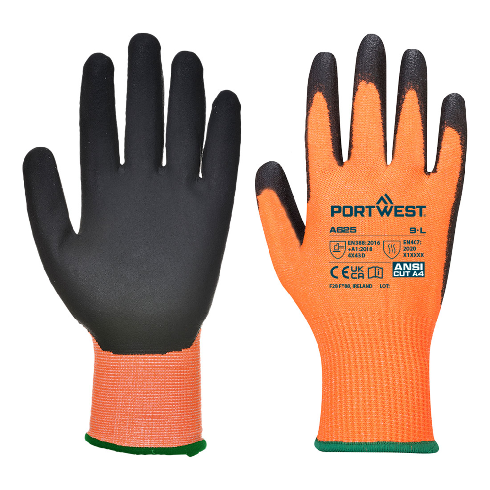 PORTWEST® Cut D13 PU Viz-Tex Glove A4 w/ 200°F Contact Heat Protection