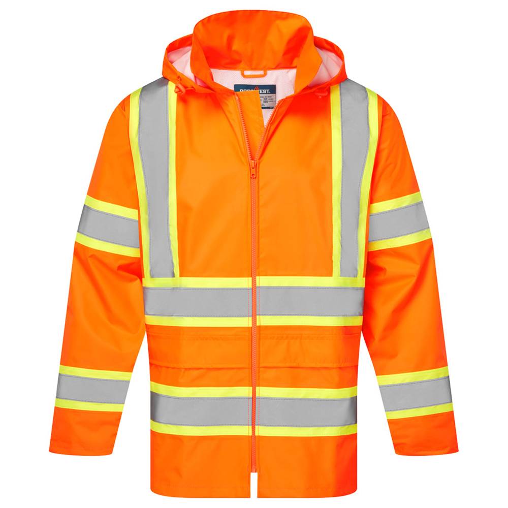 PORTWEST® Waterproof Hi-Vis X Back Contrast Tape Rain Jacket w/ PVC Coating
