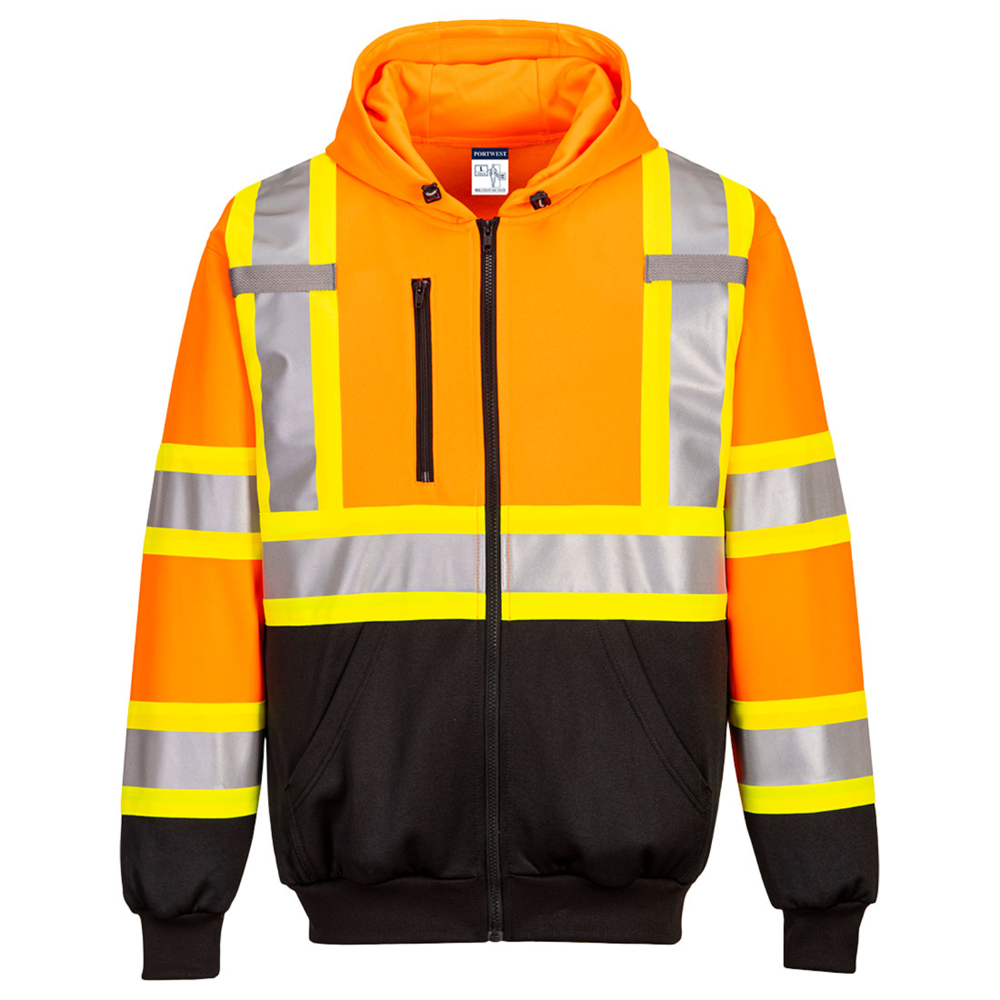 PORTWEST® Hi-Vis X Back Contrast Tape Zipped Hoodie w/ UPF 40+ Protection