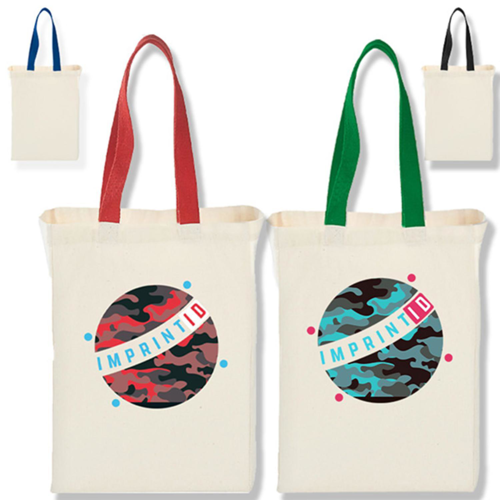7 Oz. Grocery Cotton Canvas Tote Bag W/ Gusset & Colored