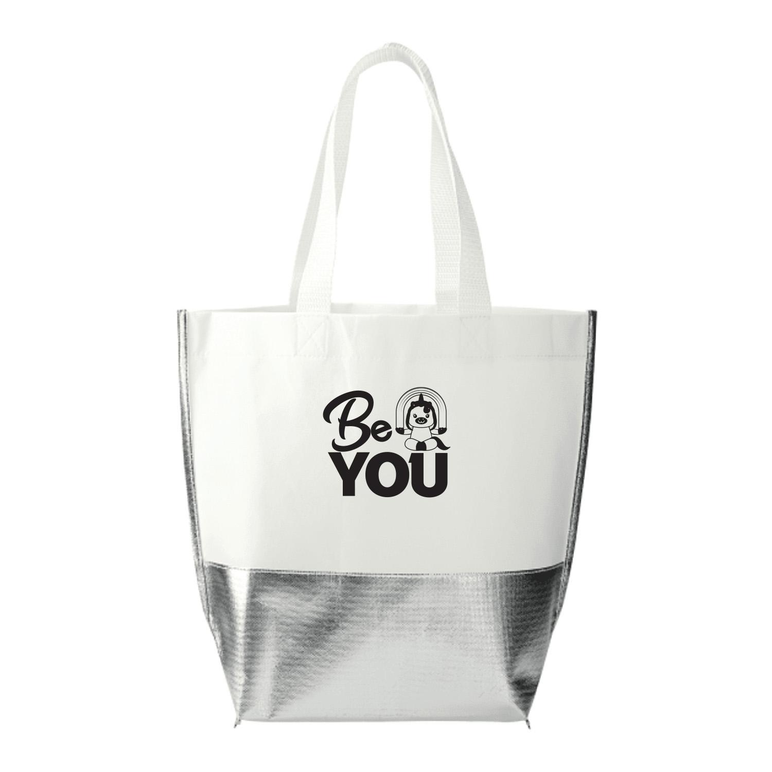 Large Laminated Metallic Bottom Tote